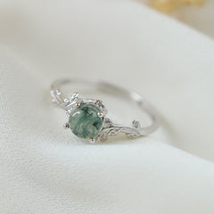 S925 Silver Green Moss Agate Ring