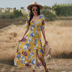 Women’s Floral V-Neck Summer Beach Dress