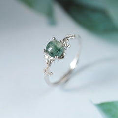 S925 Silver Green Moss Agate Ring