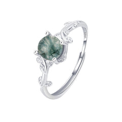 S925 Silver Green Moss Agate Ring