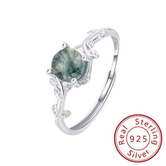 S925 Silver Green Moss Agate Ring