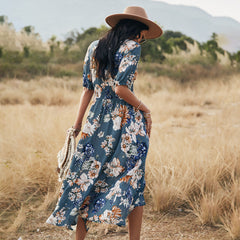 Women’s Floral V-Neck Summer Beach Dress