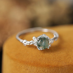 S925 Silver Green Moss Agate Ring