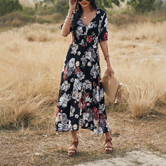 Women’s Floral V-Neck Summer Beach Dress