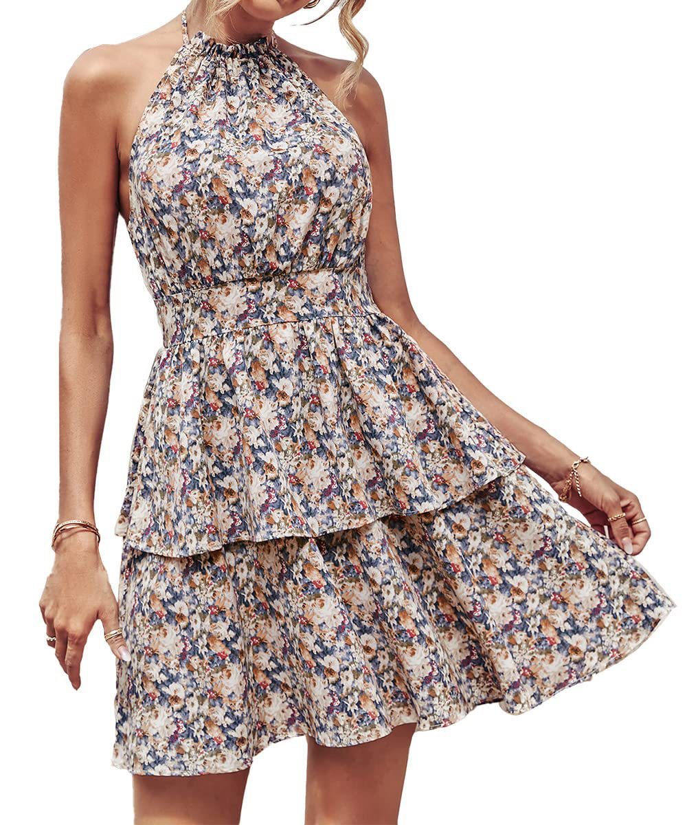 Women’s Boho Halter Backless Summer Dress
