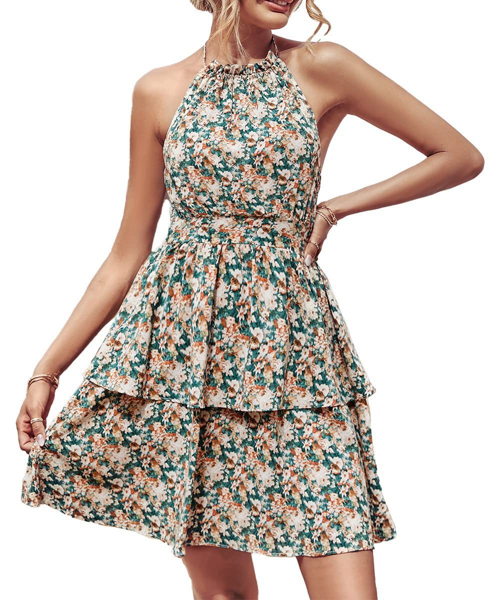 Women’s Boho Halter Backless Summer Dress