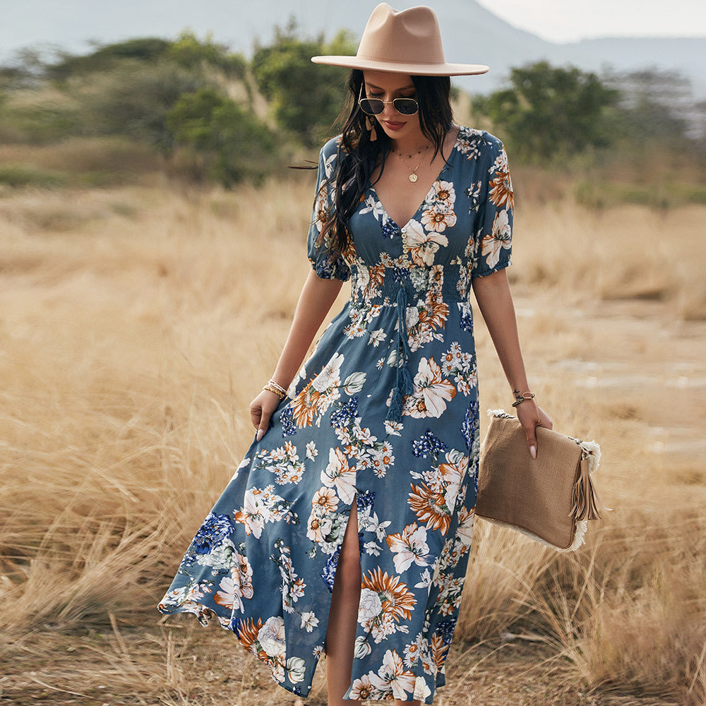 Women’s Floral V-Neck Summer Beach Dress