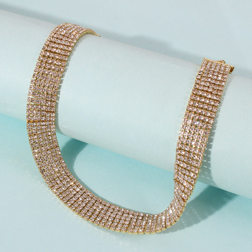 Trendy Full Rhinestone Alloy Necklace