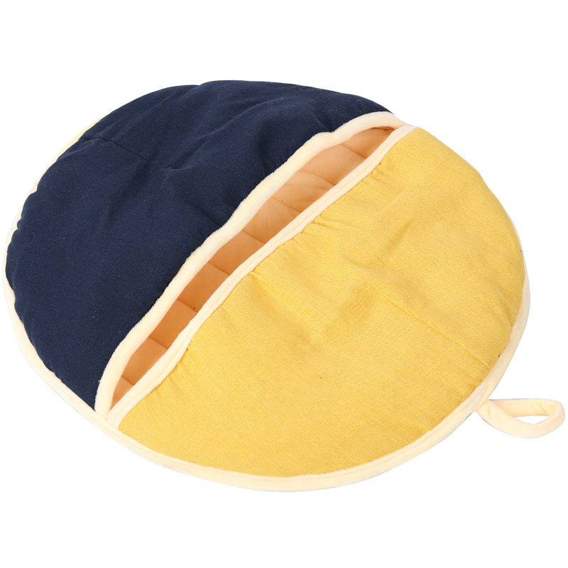 Round Cotton Linen Semi-Enclosed Pet Bed
