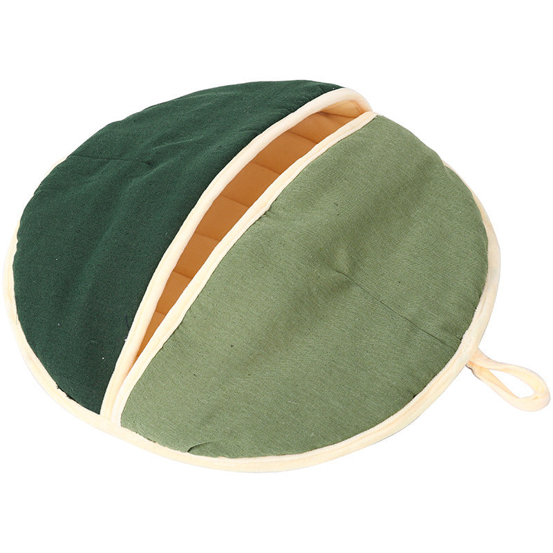 Round Cotton Linen Semi-Enclosed Pet Bed