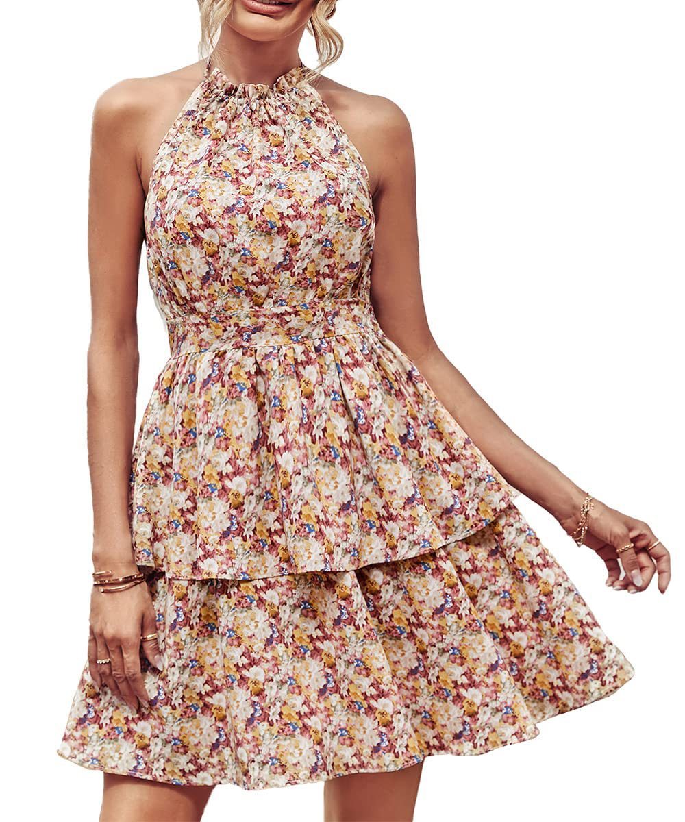 Women’s Boho Halter Backless Summer Dress
