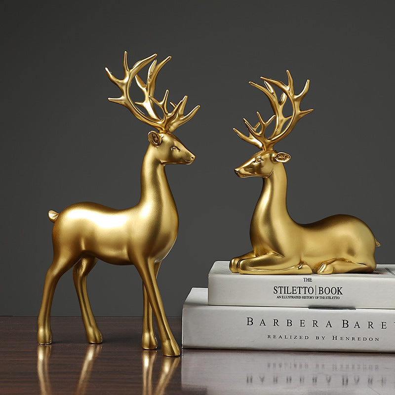 Golden Deer Resin Decorative Sculpture