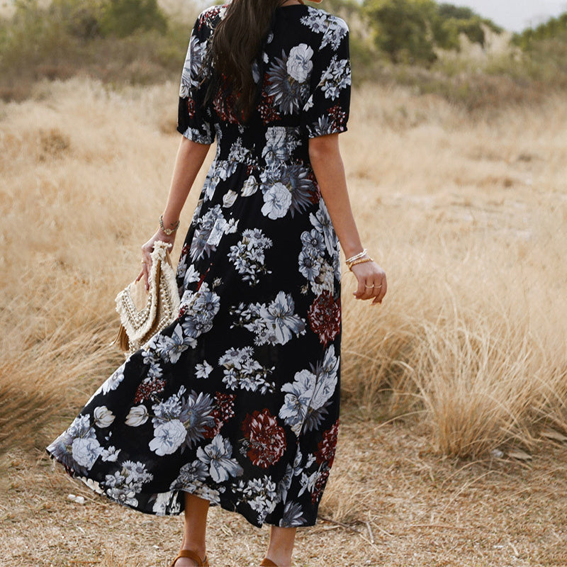 Women’s Floral V-Neck Summer Beach Dress